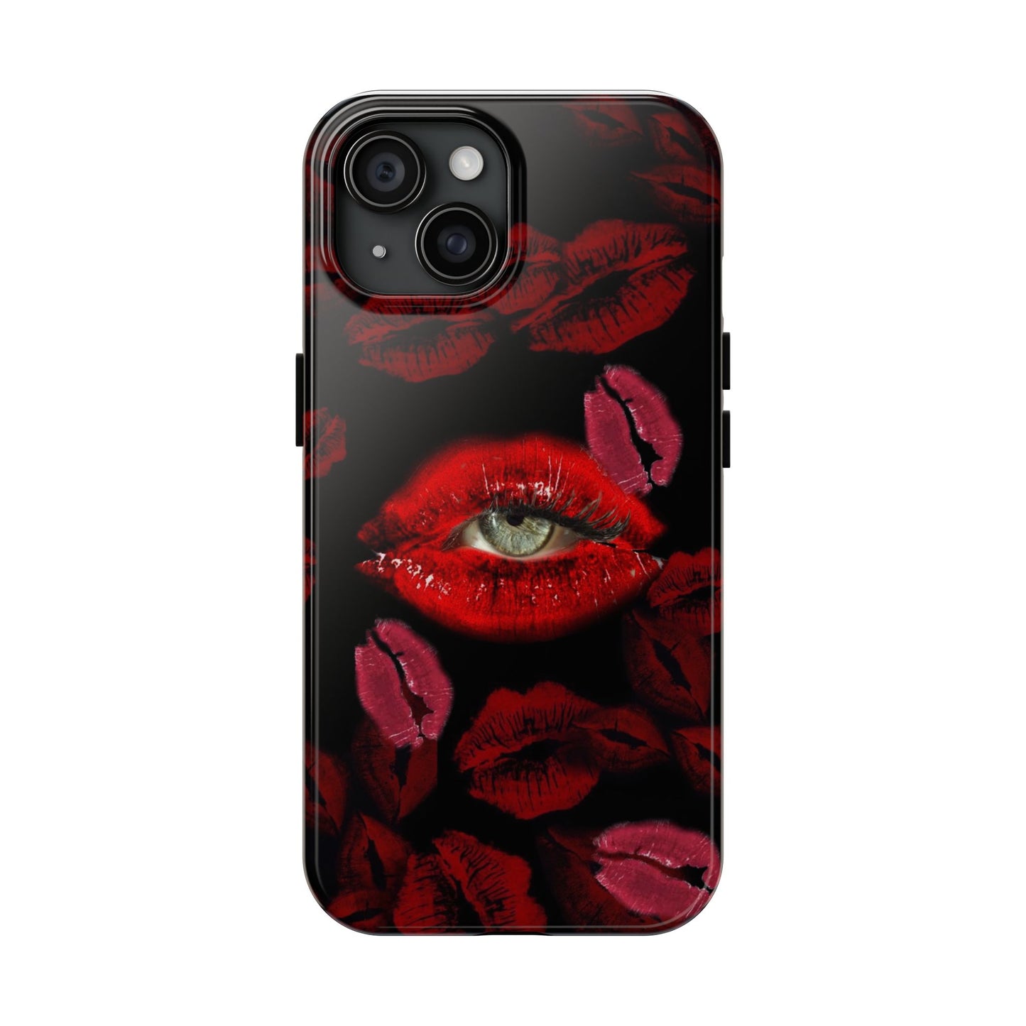 Phone Case with Kiss Mark Graphics and Eye Design