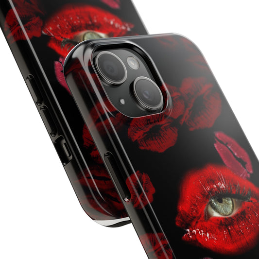 Phone Case with Kiss Mark Graphics and Eye Design